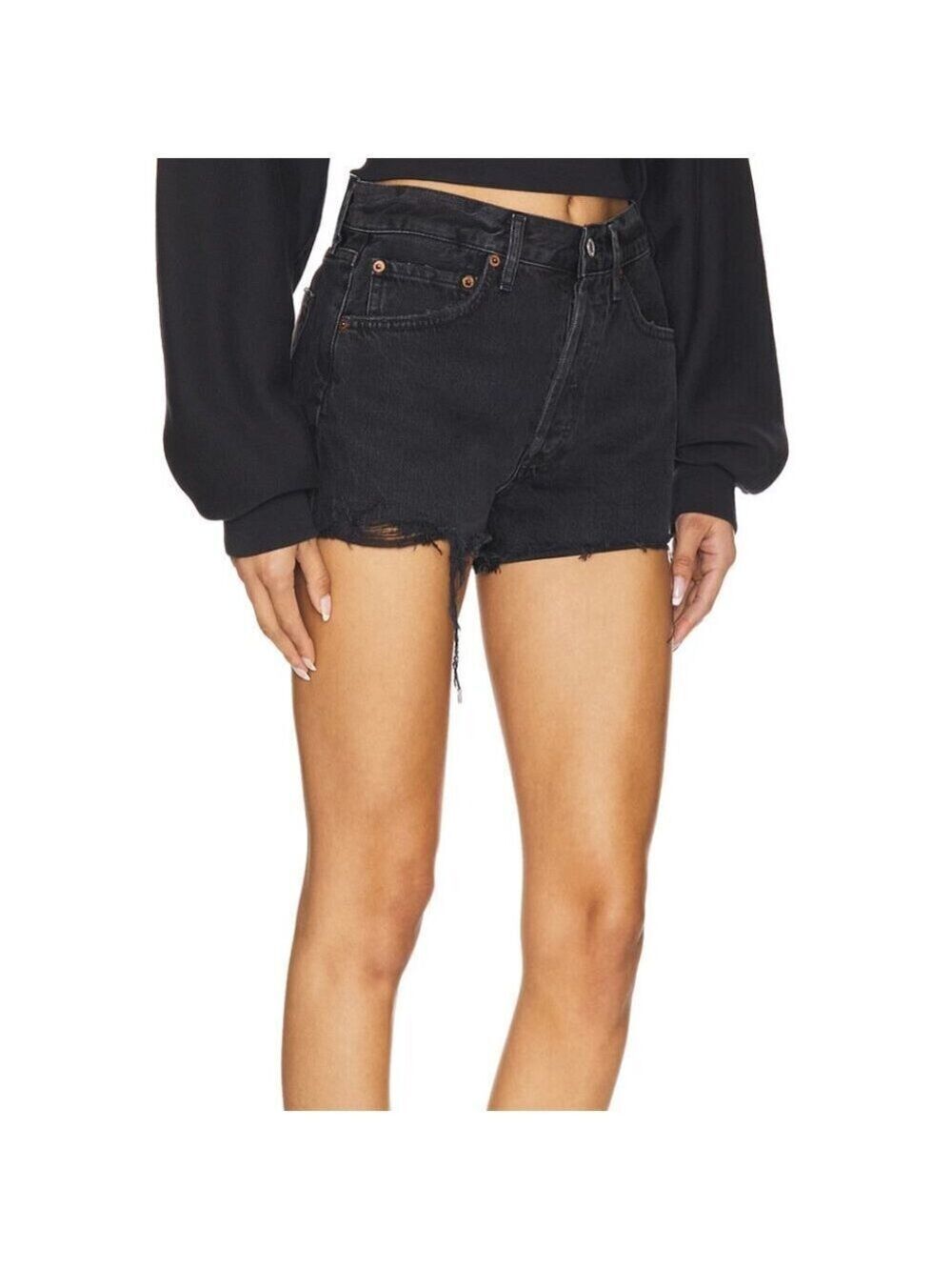 Agolde Women's Black Distressed Button Fly Parker High Waist Cut Off Shorts - 32